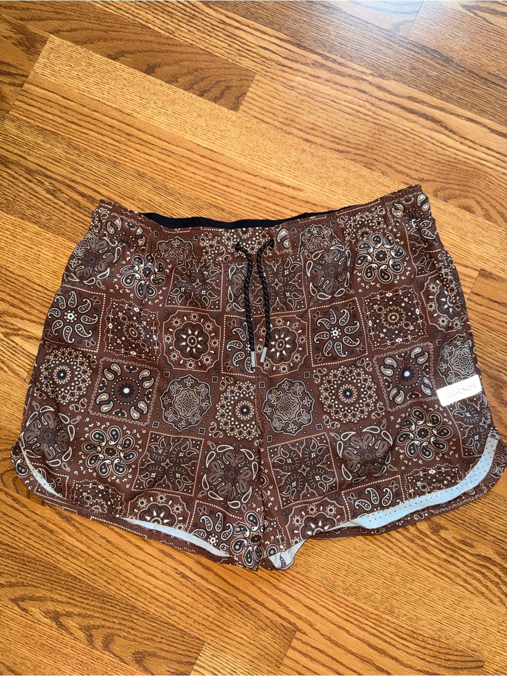 Legends Luka Lined Brown Bandana-Print Drawstring Shorts Paisley Tiles Large